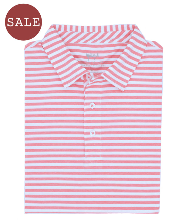 Coral Stripe Mesh Polo