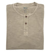 Folded Aluminum henley shirt with button details on a white background