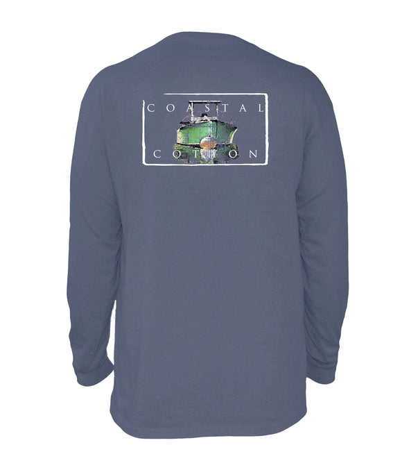  Stone Blue Anchored Boat Long Sleeve Tee