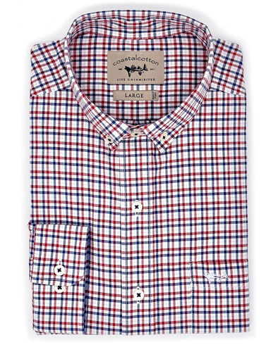 Red White and Blue Check Sport Shirt Long Sleeve