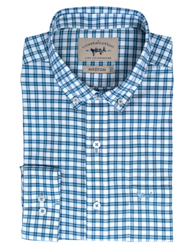 Marine Blue Check Sport Shirt