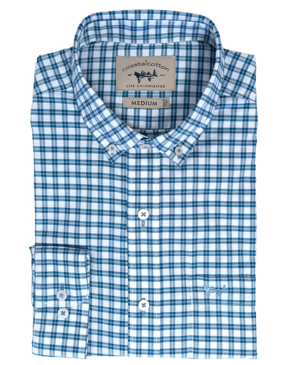 Marine Blue Check Sport Shirt