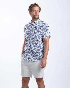 Tropical Print Cotton Linen Sport Shirt
