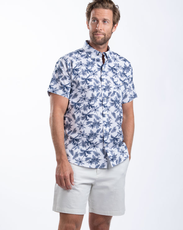 Tropical Print Cotton Linen Sport Shirt